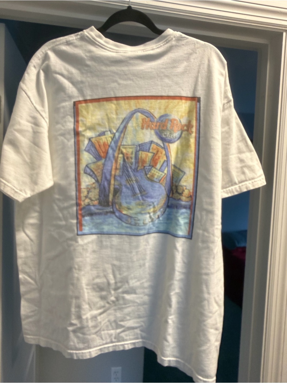 Hard Rock Cafe White Tee with Orange and Blue Logo